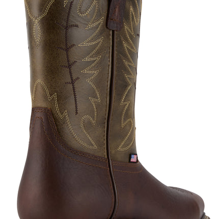 Slip- and oil-resistant Western steel toe boot with defined heel rubber outsole and heat-resistant durability.