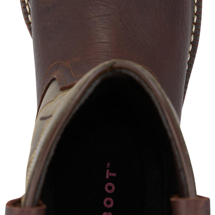 Made in USA Western waterproof steel toe work boot built with globally sourced components for protection and comfort.