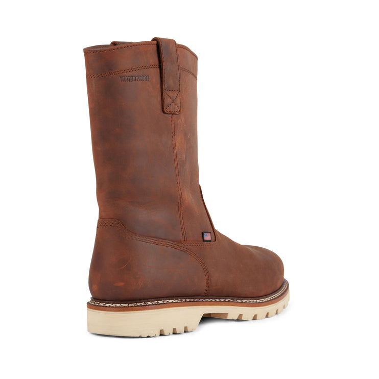 Back view of US Boot Condor Wellington Waterproof Boot Style 27291, Goodyear welt resoleable construction, Smartmask removable shock-absorbing insole, made in USA globally sourced components