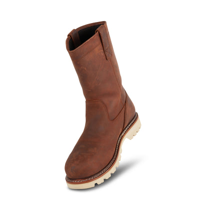 Angled front view of US Boot Condor Wellington Waterproof Comp Toe Boot Style 27291, 10-inch pull-on boot, waterproof Crazy Horse leather, ASTM F2413-24 I/C EH SRO standards
