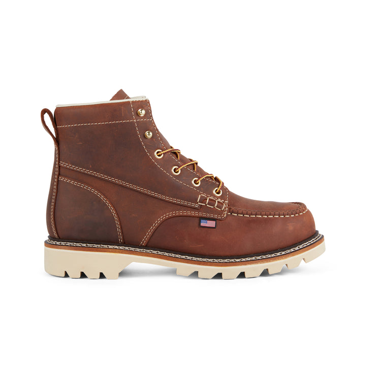 Side view of US Boot Alpha 6" Composite Toe Work Boot Style 27289, premium Crazy Horse leather upper, slip and oil resistant resoleable outsole, electrical hazard rated, made in USA