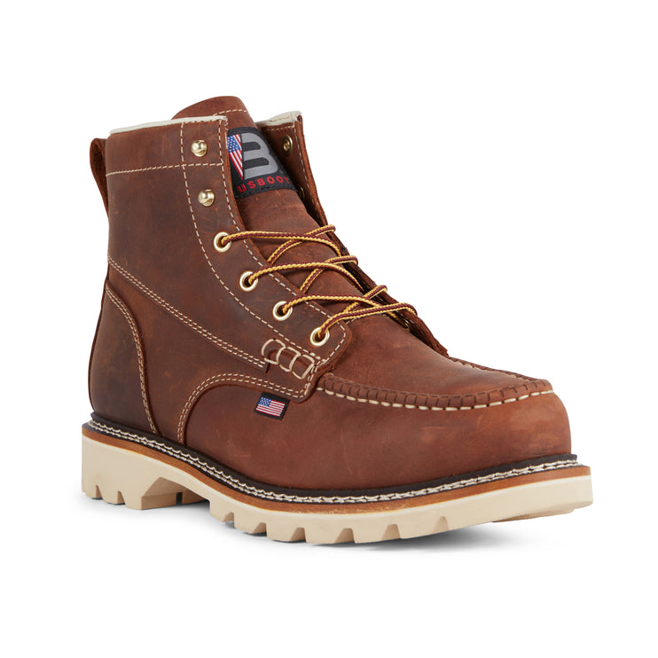 Brown US Boot 6" Alpha Composite Safety Toe Work Boot Style 27289, Crazy Horse leather, defined heel resoleable outsole, Goodyear welt construction, made in USA, ASTM F2413-24 rated