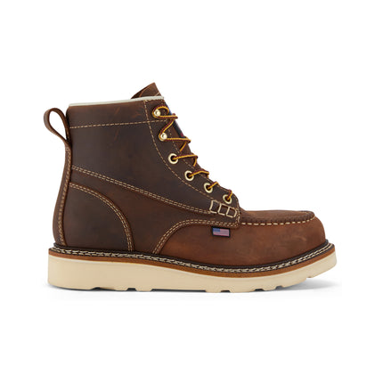 Side view of US Boot Driftlock Soft Toe Waterproof Work Boot, Crazy Horse leather upper, Lunar Comfort lining, slip and oil resistant SRO resoleable outsole, electrical hazard rated