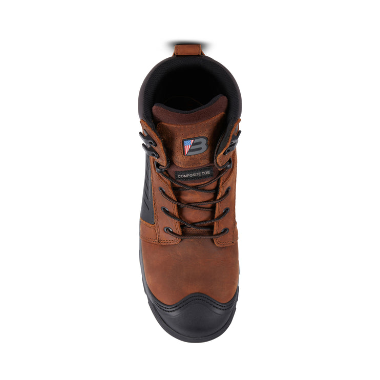 Top view of US Boot Handler 6" Work Boot Style 3247, mesh comfort lining, Smartmask removable polyurethane shock-absorbing insole, composite safety toe, ASTM F2413-24 rated