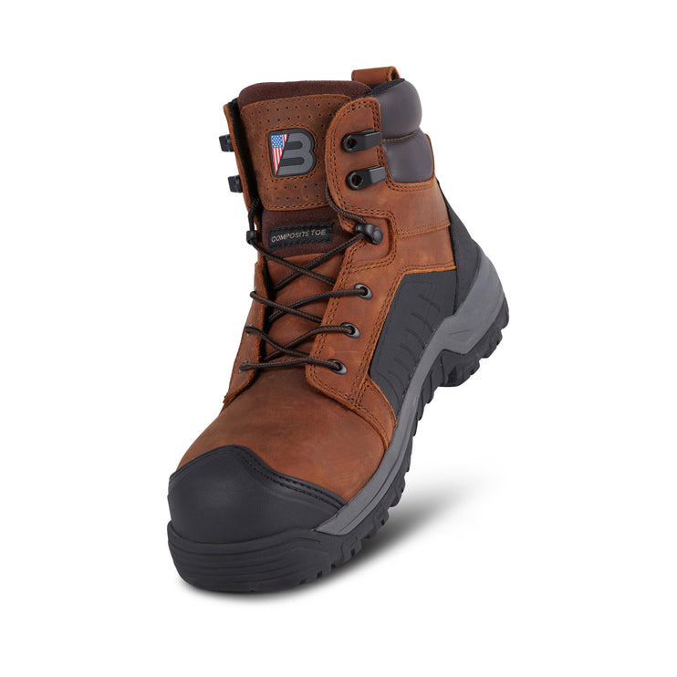 Top view of US Boot Handler 6" Work Boot Style 3247, mesh comfort lining, Smartmask removable polyurethane shock-absorbing insole, composite safety toe, ASTM F2413-24 rated
