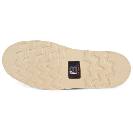 Bottom view of US Boot James Soft Toe Work Boot Style 27293, slip and oil resistant SRO resoleable outsole, solid traction on variety of surfaces, Goodyear welt construction for durability