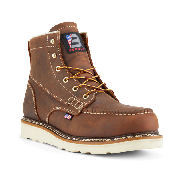 Bronze Brown US Boot Bravo Wedge Sole Composite Safety Toe Work Boot Style 27286, Crazy Horse leather, Goodyear welt construction, ML308C wedge outsole, ASTM F2413-18 EH rated, made in USA