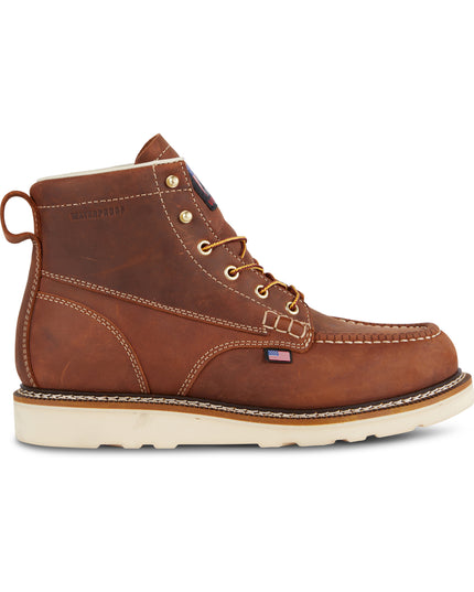 Side view of US Boot Bravo Wedge Sole Composite Safety Toe Work Boot Style 27286, Bronze Brown Crazy Horse leather, Smartmask PU wedge outsole, slip and oil resistant, American Foundational Series