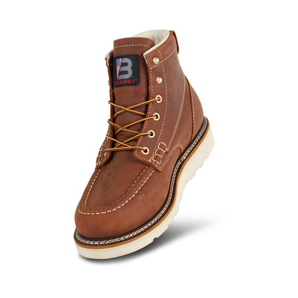 Front view of US Boot Bravo Composite Safety Toe Work Boot Style 27286, patent-pending composite toe, Bronze Brown Crazy Horse leather, electrical hazard rated ASTM F2413-18 M/I/C EH F3445-21