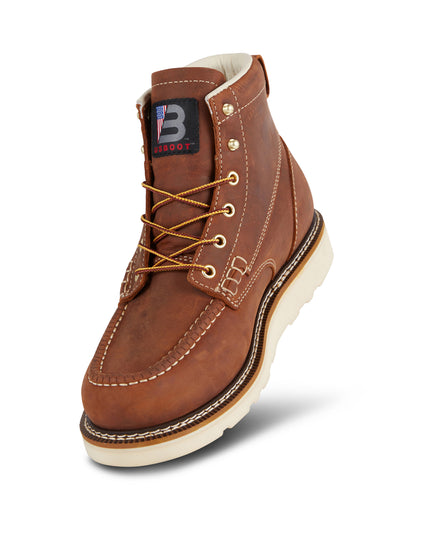 Front view of US Boot Bravo Composite Safety Toe Work Boot Style 27286, patent-pending composite toe, Bronze Brown Crazy Horse leather, electrical hazard rated ASTM F2413-18 M/I/C EH F3445-21