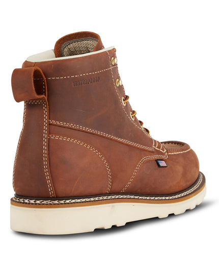Back view of US Boot Bravo Wedge Sole Composite Safety Toe Work Boot Style 27286, Bronze Brown Crazy Horse leather, Goodyear welt resoleable construction, made in USA globally sourced components
