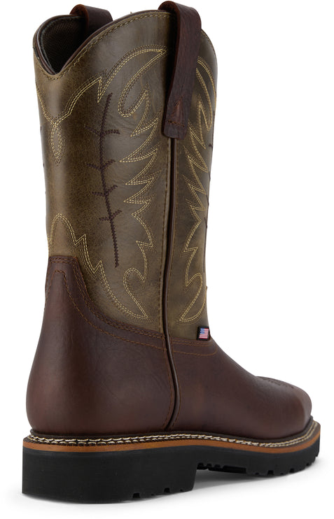 Slip- and oil-resistant Western steel toe boot with defined heel rubber outsole and heat-resistant durability.