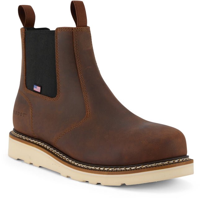 Composite safety toe work boot made from Crazy Horse leather with breathable black mesh lining for all-day comfort.