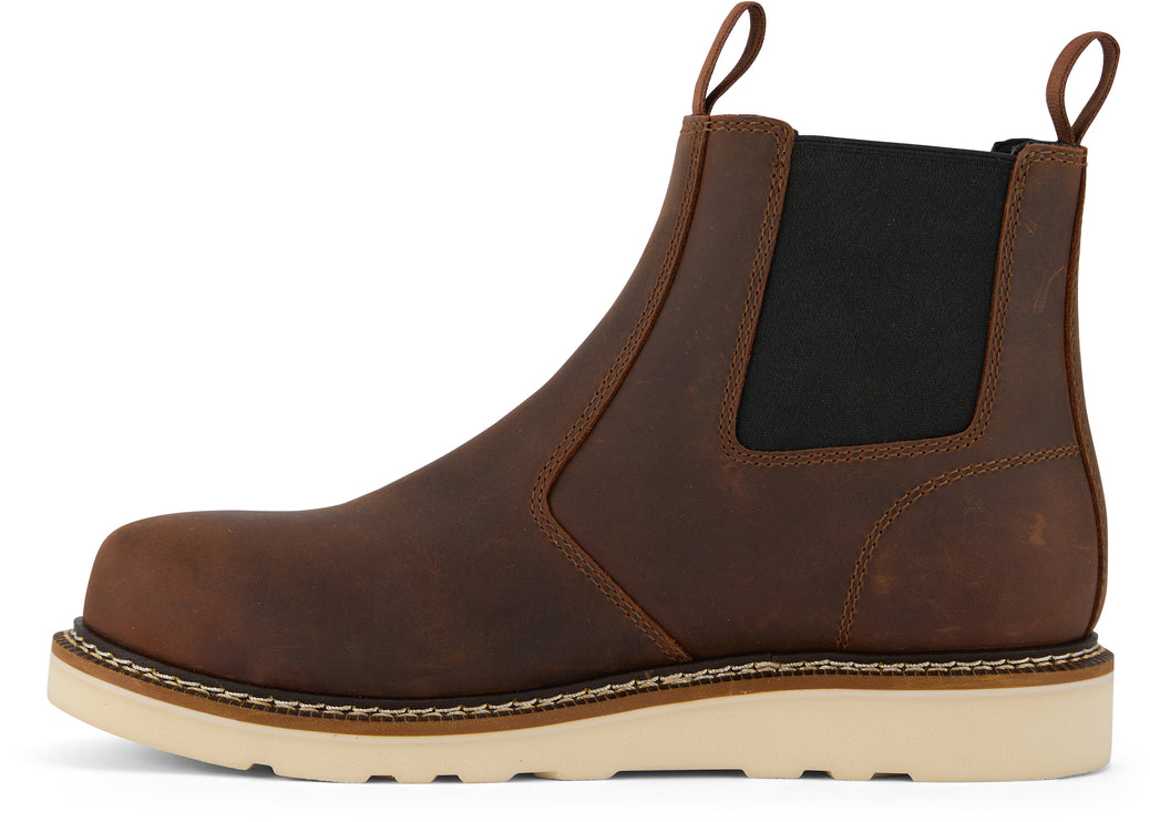 Rugged leather safety toe boot with Goodyear welt construction for long-lasting wear and resole capability.