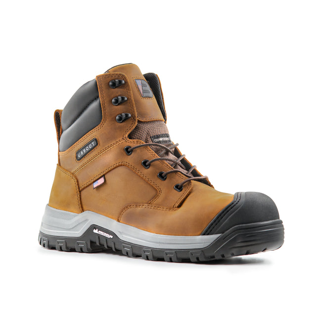 Sand Brown US Boot Echo Composite Safety Toe Men's Work Boot, Crazy Horse leather, Michelin M1000 outsole, American Road Grip Series, ASTM F2413-18 EH rated, made in USA