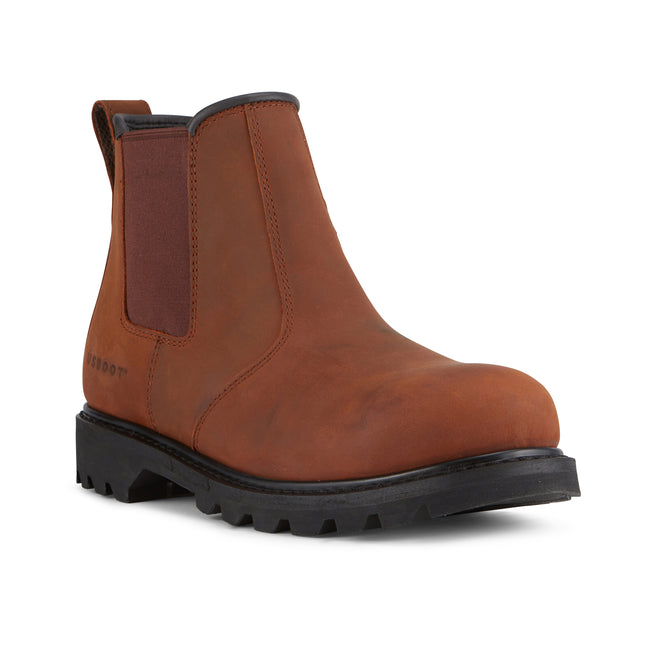 Brown US Boot Fade Vintage Crazy Horse Steel Toe Chelsea Work Boot, Vintage Crazy Horse leather, twin gore elastic panels, Goodyear welt construction, ASTM F2413-18 EH rated, made in USA