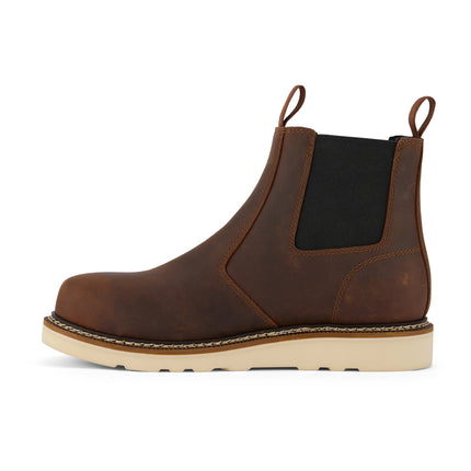 Side view of US Boot Logan 6" Composite Safety Toe Work Boot Style 27288, Crazy Horse leather upper, slip and oil resistant SRO resoleable outsole, electrical hazard rated ASTM F2413-24