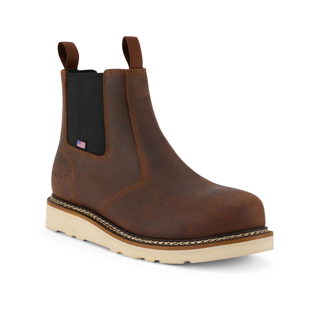 Brown US Boot 6" Logan Composite Safety Toe Work Boot Style 27288, Crazy Horse leather, black mesh lining, Goodyear welt construction, slip oil resistant resoleable outsole, made in USA