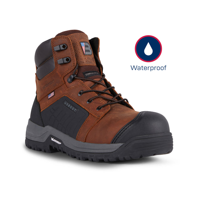 Brown US Boot 6" Handler Waterproof Work Boot Style 3247, Crazy Horse leather upper, composite safety toe, Enduralon toe guard, Michelin rubber outsole, made in USA