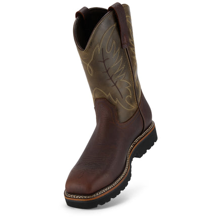 Front view of US Boot Western Steel Toe Waterproof Work Boot, square toe profile, full-grain waterproof leather, electrical hazard rated, ASTM F2413-24 I/C EH SRO standards